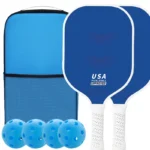 Fiber Glass Pickleball Paddle Set Blue Rackets Balls Cover