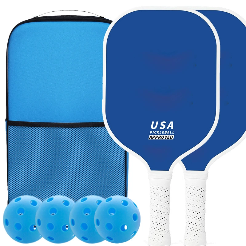 Fiber Glass Pickleball Paddle Set Blue Rackets Balls Cover