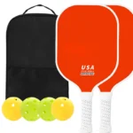 Fiberglass Pickleball Paddle Set Red Rackets Balls Carry Bag